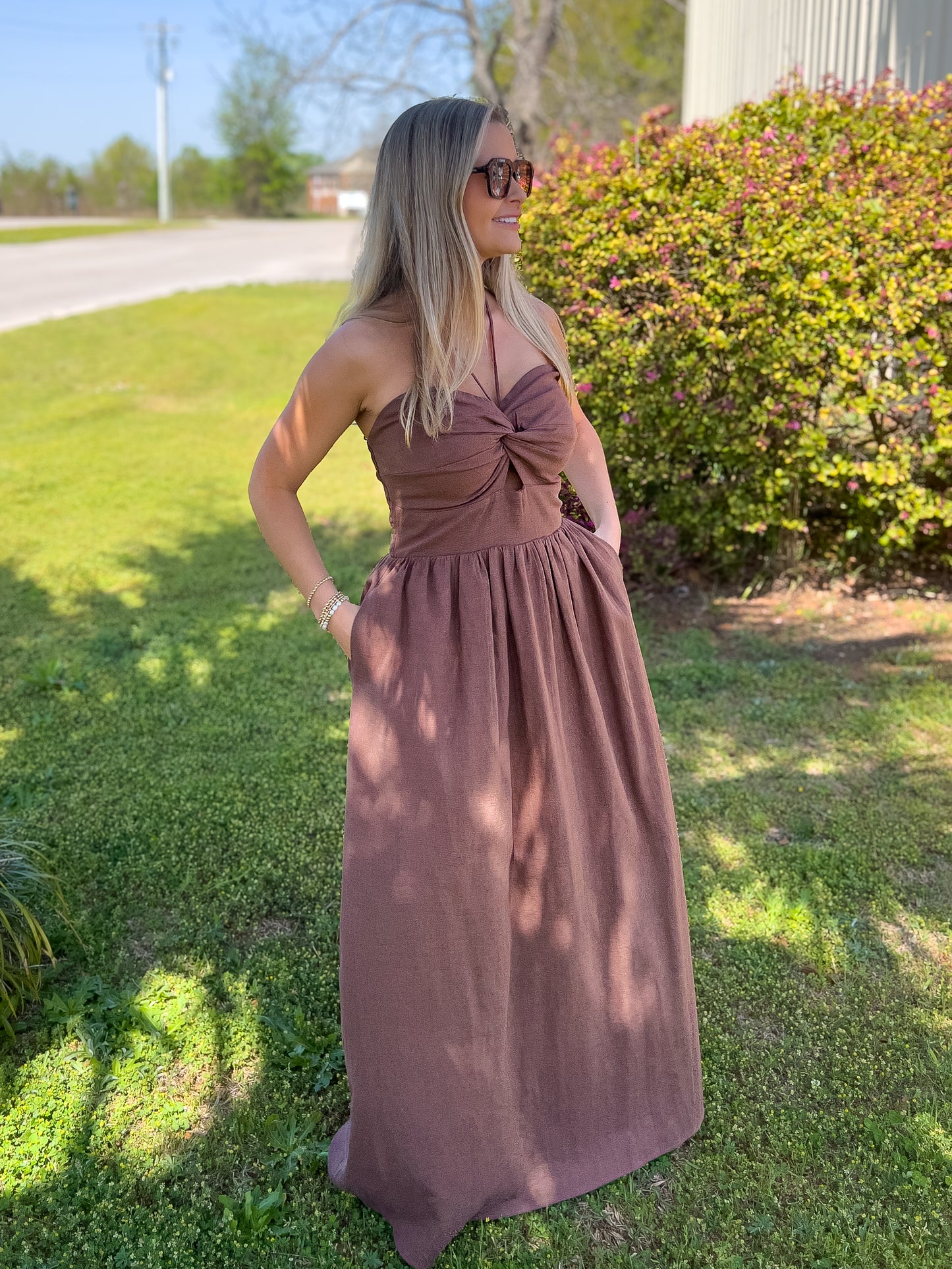 Mocha Halter Maxi Dress