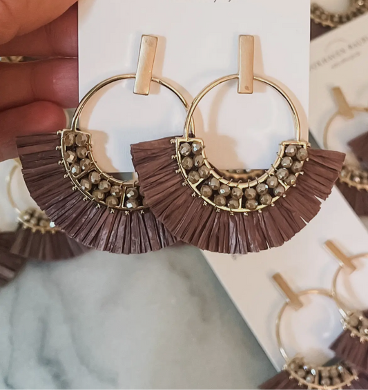 Chocolate brown Raffia & beaded gold circle