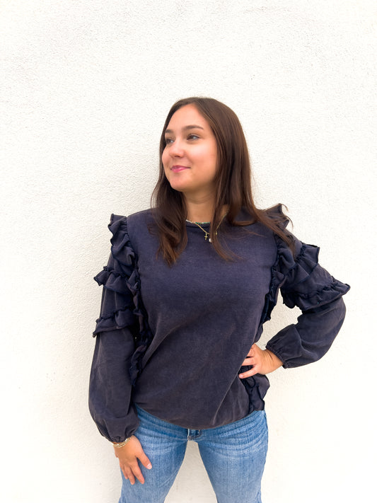 Ruffle Washed Sweatshirt