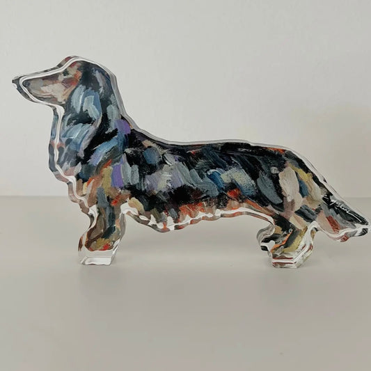 Black & Tan Long Haired Dachshund Acrylic Block