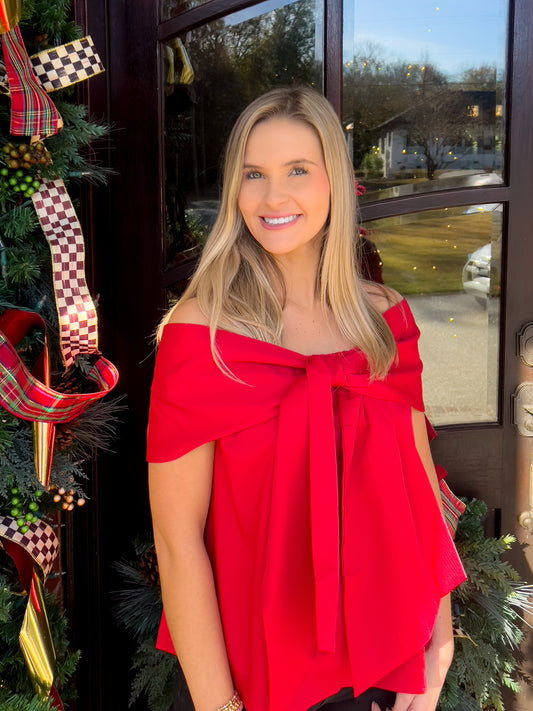 Red Off The Shoulder Bow Top