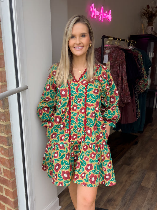 Burgundy Printed Dress