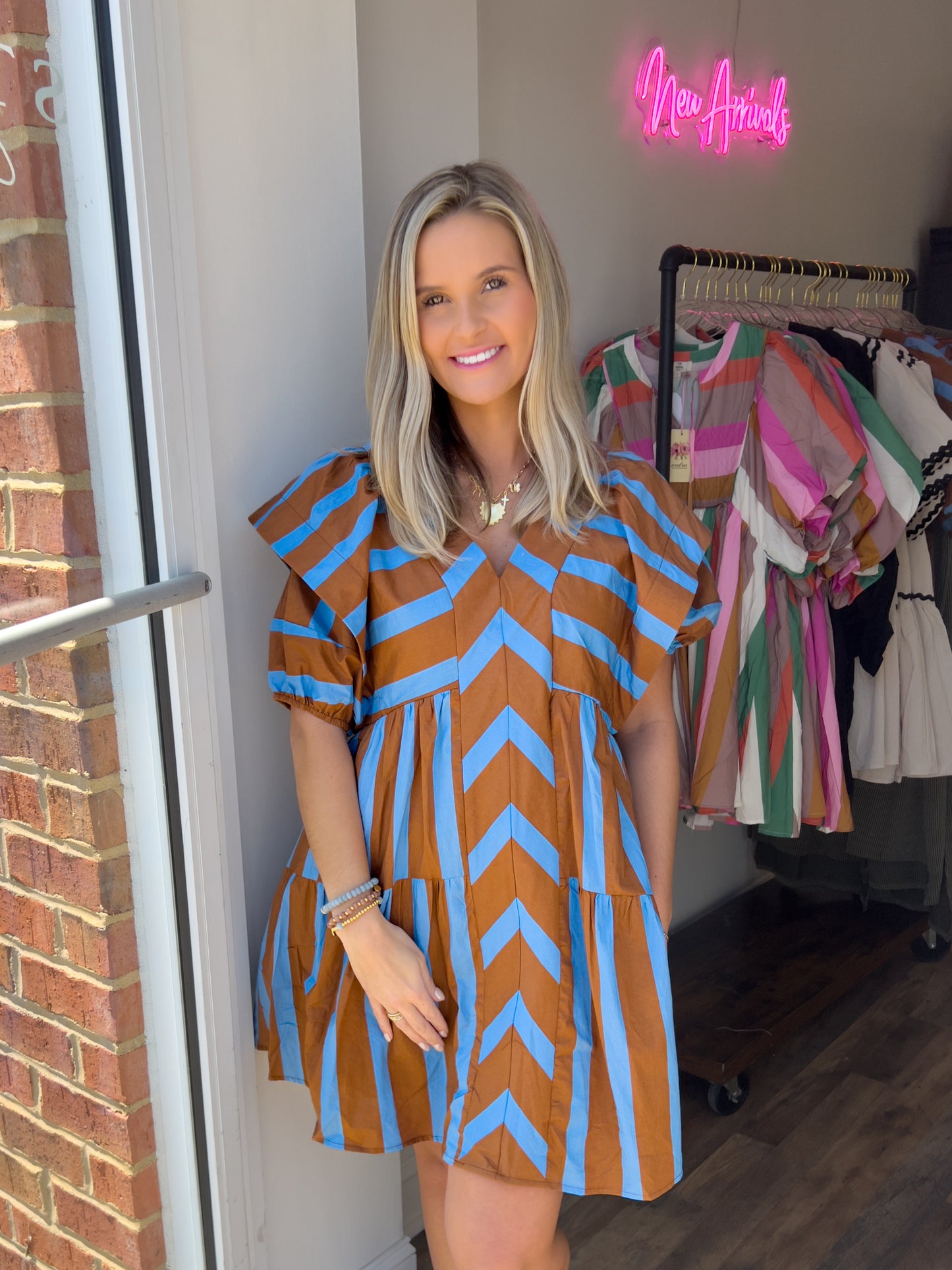 Brown & Blue Stripe Dress