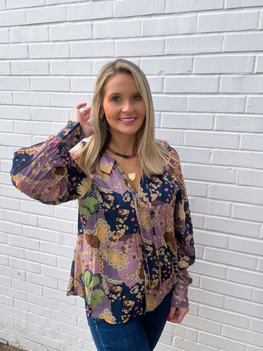 Grey Floral Blouse