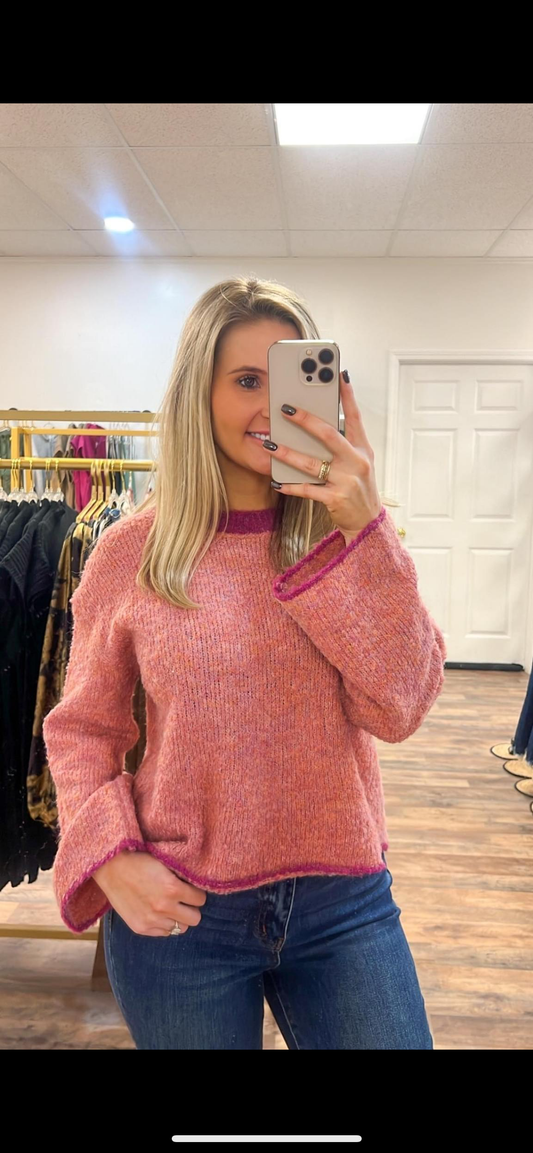 Pink Texture Color Block Sweater